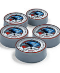 Five rolls of PTFE Thread Seal Tape for Plumbers gray one half inch by five hundred twenty inch pack of five rolls stacked