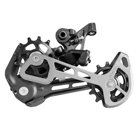 Trail Ready 12 Speed Mountain Rear Derailleur M7100 SGS with 13T Pulley Kit shown in detail from a side angle