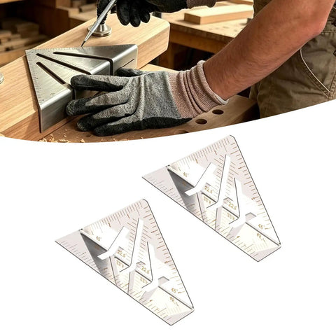 Craftsman using Stainless Steel 5 Inch Miter Square Ruler With Extended Flange for precise angle marking on wood