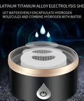 Slick Portable Hydrogen Rich Water Bottle Generator With Rapid Three Minute Electrolysis And Top Shelf Pem Tech, showing platinum titanium alloy electrolyzer.