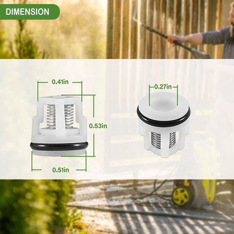 Two white plastic check valves with metal springs for AR Annovi Reverberi pressure washer pumps