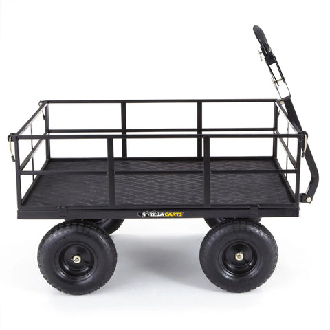Heavy Duty Steel Utility Cart With 9 Cu Ft Bed And 1200 Lb Capacity Towable Outdoor Hauling Wagon With Removable Side Panels