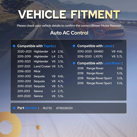 Vehicle fitment chart for Top Tier Beefy Rear Automatic Control Blower Motor Resistor That Gives Your Ride Climate Control Straight Fire.
