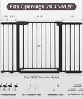 Extra Wide Baby Gate With Door For Stairs And Doorways, Pressure Mounted, Walk Through Swing Door, Adjustable From 29.3 To 51.5 Inches, 30 Inch Tall, No Tools Needed, Kid And Pup Friendly For Busy Homes, Black with accessories