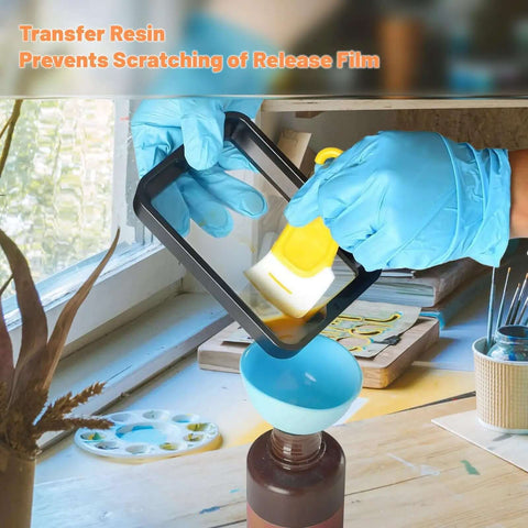 Person using Must-Have 7-Piece UV Resin 3D Printer Cleaning Kit With Silicone Spatulas, Scrapers, And Brushes For Resin Transfer