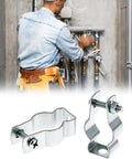Rock Solid 3/4 Inch EMT Conduit Hangers 20 Pack With Bolts Zinc Plated Insulated Pipe Clamps installed in a job site.