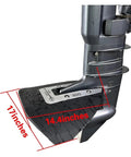 Hd300 Sport Whale Tail Hydrofoil Stabilizer for 40-350HP outboards with measurements of 14.4 x 17 inches, black finish.