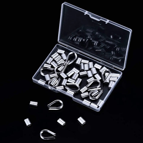 Vinyl Coated Stainless Steel Picture Hanging Wire Rope Cable Kit with Fifty Aluminum Crimp Sleeves Ten Thimbles and Fifty D Ring Hangers