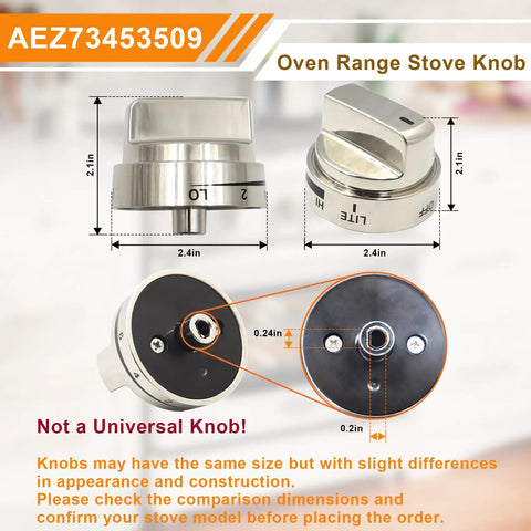 Five Pack Stove Knob Replacements For LG Gas Range And Oven LRG Series AEZ73453509 dimensions diagram.