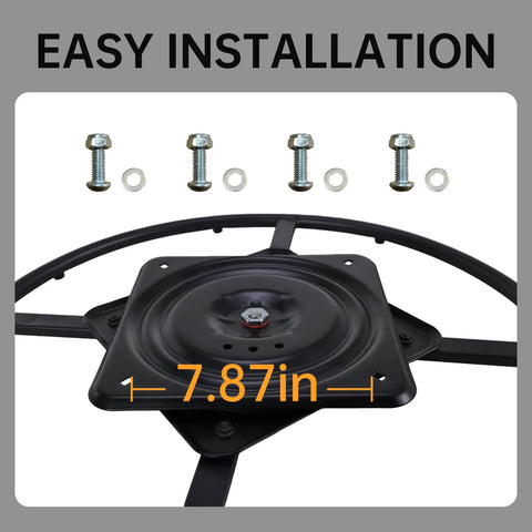 24 Inch Recliner Swivel Base Conversion Kit For Chairs With Round Ring And 10 Inch Square Rotating Plate With Ball Bearings And EVA Mat To Turn Your Chair Into A Slick Swivel. easy install, 7.87in base, bolts shown