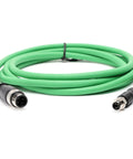 Industrial M8 A-Coded to M12 D-Coded 4-Pin Ethernet Cable PUR Shielded 5M shown with green cord and connectors