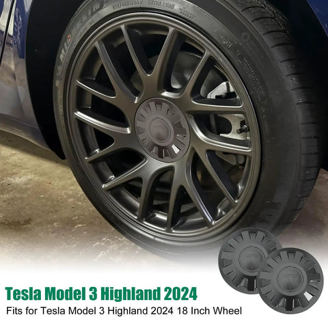 4 Pack Wheel Center Cap Kit For Model 3 2024 Highland 18 Inch Wheels Matte Black Hub Covers on car