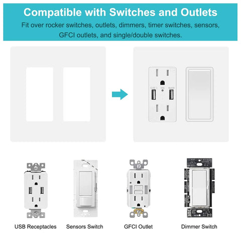 Four Pack Screwless Decorator Wall Plates For Electric Outlets GFCI Dimmers And Switches 2 Gang Unbreakable Child Safe Cover Plates In White Easy Install For A Clean Modern Look At Home Or Office