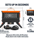 Image showing Portable Propane Fire Pit Kit With Hose And Adjustable Regulator In Rugged Ammo Can Design for quick setup, dimensions labeled.