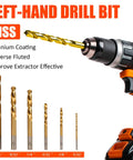 11 Pcs Left Hand Screw Extractor Set With Quick Adapter, bolt and nut remover kit drill bits shown with titanium coating and reverse flutes