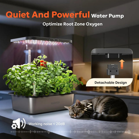 Indoor Hydroponics Growing System Kit With 15 Pods, 36W Full Spectrum LED Grow Light, app control, quiet water pump, stainless steel tank.