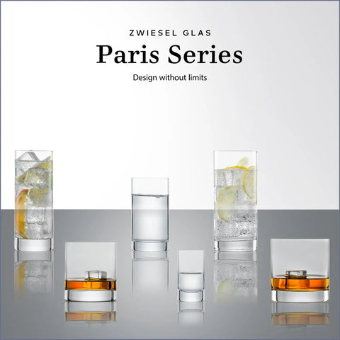 Paris Iceberg Long Drink Glasses Set Of 6, 16.5 Ounce Tritan Crystal Drinking Glasses shown with various drinks, clear glassware.