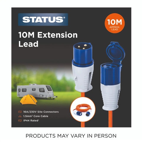 Hella Rugged 10 Meter Heavy Duty Extension Cord 16 Amp 230 Volt IP44 Weatherproof Industrial Power Lead with blue connectors.