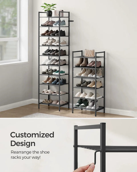 Hella Sturdy Eight Tier Vertical Metal Shoe Rack Super Compact Entryway Organizer Totally Stackable Multi Level Storage Shelf For Everyday Boots And Sneakers
