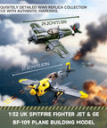 World War II Spitfire And BF109 1 To 32 Scale Building Block Set 2 In 1 Dual Model With Spinning Propeller Open Cockpit Realistic Pilots