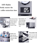 LED display and features of This Semi Automatic Espresso Machine Delivers 15 Bar Pressure Italian Style Coffee Maker.