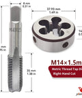 M14x1.5 Tap and Die Set for Metalworking, Right Hand Metric Thread Kit in High Speed Steel, 14 x 1.5mm