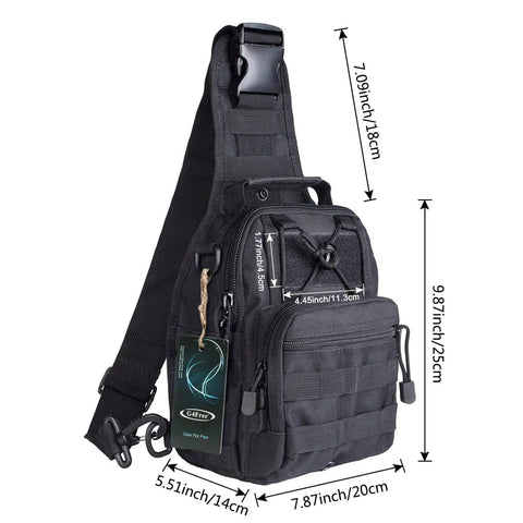 Black Outdoor Tactical Bag Backpack For Everyday Carry Lightweight Military Style Pack With Multiple Pockets visible dimensions
