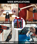 Kickin 1500W Heat Gun Workhorse With Smooth Variable Dial And Dual Airflow Reaching Up To 1200 Fahrenheit used for heat shrinking and paint removal