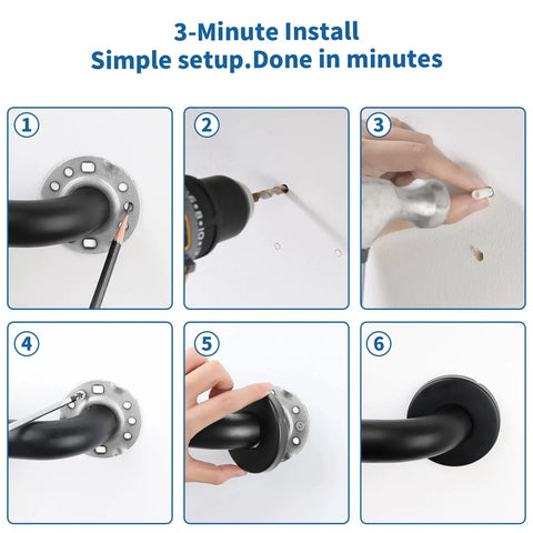 Hella Tough Stainless Steel Shower Grab Bars For Seniors And 12 Inch Anti Slip Bathroom Hand Rails installation steps showing setup process.