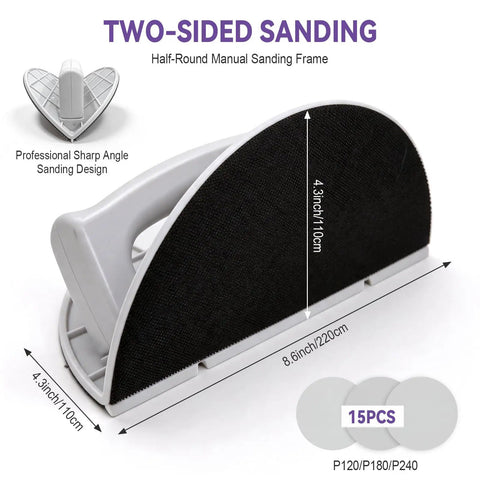 Drywall Corner Sander Kit With 15 Reusable 9-Inch Sanding Discs, Semi-Circular Corner Tool, Pro-Grade Performance, Ergonomic Handle