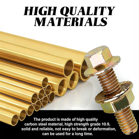 Bulletproof Exhaust Manifold Bolt Kit Built Tough With Grade Eight Carbon Steel Hex Flange Nuts And Screws For Straight Swap Universal fit, gold flange bolt.
