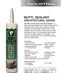 Front view of a white RD Pro Butyl Rubber Sealant For Outdoor And Below Grade Projects - Paintable, Weatherproof, Ultra Strong Adhesion To Metal, Wood, Plastic, Stone, Brick And Concrete, 10.1 Oz Cartridge.