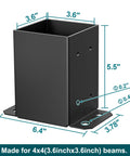 Beefy 4x4 Post Bases 10 Pack With 3 Point 6 By 3 Point 6 Inner Size Powder Coated Matte Black Wood Post Brackets dimensions shown