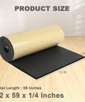 Premium Closed Cell Neoprene Foam Sheet With Adhesive Backing 12 X 59 X One Quarter Inch Rubber Padding rolled on wood surface.