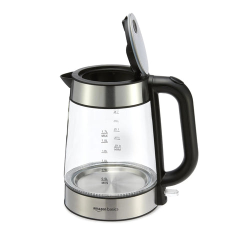 Electric Kettle With Glass Carafe For Tea And Coffee, BPA Free, Fast Boil, Auto Shut Off, Boil Dry Protection, 1.7 Liter, 1500W