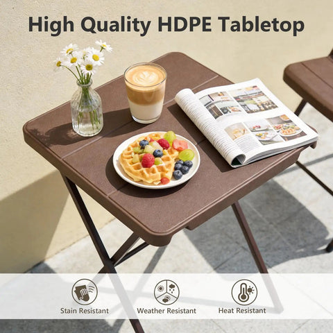 Sturdy Foldable 27 Inch Square Card Table With 400 Lb Capacity, Portable Indoor Outdoor Folding Table with breakfast set