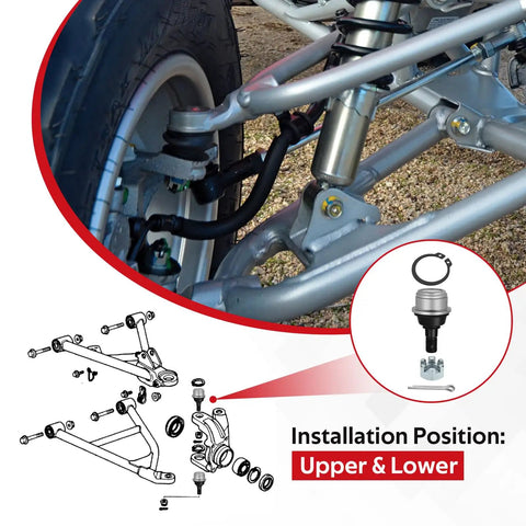 Upper And Lower Ball Joint Kit For Foreman 400 And TRX300 FourTrax ATV, Fits TRX400 1995 2003 And TRX300 1993 2000 4X4, Heavy Duty Rubber And Iron Build, 4 Pcs OEM 51355-HP5-601 51355-HC5-004 51355-HM5-931 installed on ATV suspension