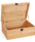 Wooden box with open lid supported by gold lid support hinge set with 20 screws, foldable lid stay safety hinges for wooden boxes.