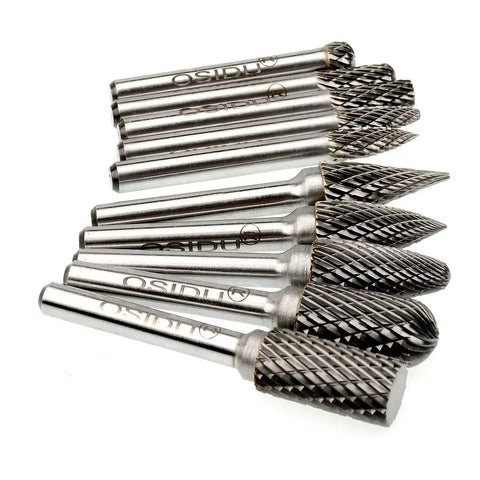 Carbide Burr Set 10 Pieces Half Inch Head Quarter Inch Shank Double Cut Rotary Burrs For Die Grinder And Drill Pro Grade Heavy Duty