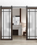 Boss Built To Last Heavy Duty Double Barn Door With Frosted Glass And Black Rail Hardware Includes 13 Ft Track Hangers