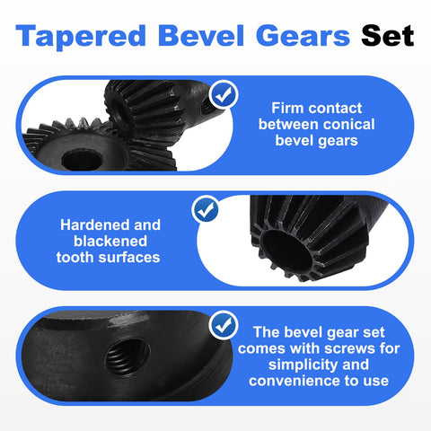 Built Tough Tapered Bevel Gear Set 1.5 Mod With 1 To 2 Ratio includes 15 Tooth and 30 Tooth hardened steel bevel gears close-up