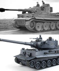 One Twenty Eight Scale Remote Control Tiger Tank With German WW2 Dope Authentic Detail Sound And Light 9 Channel RC Military Toy For Boys And Girls Realistic Battle Tank For Indoor And Outdoor Play Collectible Grade showcasing historical reference and model.
