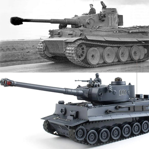 One Twenty Eight Scale Remote Control Tiger Tank With German WW2 Dope Authentic Detail Sound And Light 9 Channel RC Military Toy For Boys And Girls Realistic Battle Tank For Indoor And Outdoor Play Collectible Grade showcasing historical reference and model.