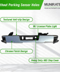 Rear bumper assembly for 2014–2018 Silverado/Sierra 1500, chrome finish, without park assist sensor holes