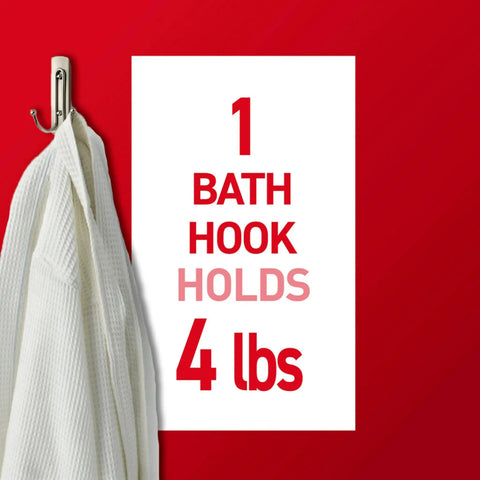 Large Double Bathroom Wall Hook With Adhesive Strip, Damage Free Hanging For Towels And Robes, Satin Nickel Finish, holds 4 lbs.