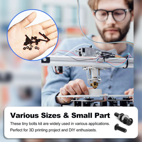 Close-up of a person holding an M2.5 Metric Screw and Washer Kit Set With Locking and Flat Washers 1000Pcs for DIY projects.