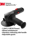 Heavy Hitter Pneumatic Angle Grinder 1.5 HP Air Powered Tool features adjustable guard and vibration-reducing side handle.
