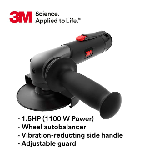 Heavy Hitter Pneumatic Angle Grinder 1.5 HP Air Powered Tool features adjustable guard and vibration-reducing side handle.
