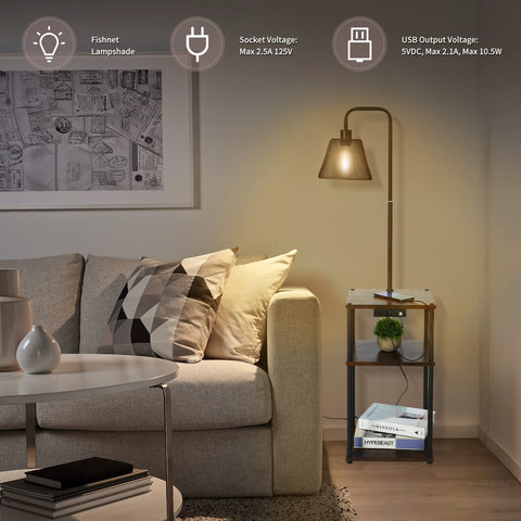 Floor Lamp With Built In Side Table And USB Port And Outlet 2 Pack Modern Bedside Nightstand End Table With Floor Light for living room