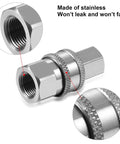 Two-pack stainless steel NPT 3/8 in male/female quick-connect adapters with internal threads for pressure washers